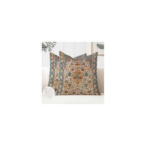 Lot de 2 Boho Housse de Coussin 45x45 Exterieur Impermeable Housse Coussin Motif Floral Ethnique Bohème Taie d'oreiller Décoration d'intérieur pour Canapé Chambre Chaise Lit