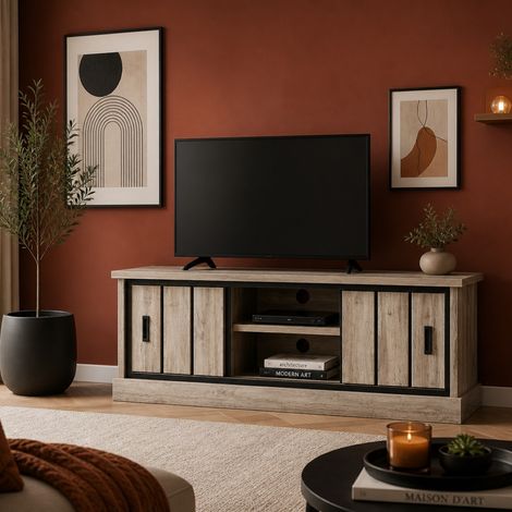 Meuble TV 155cm chêne gris style industriel ALICIA (1/4)
