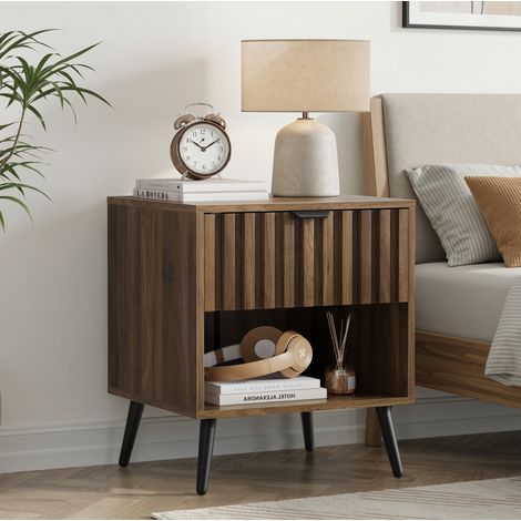 Table de chevet 45x40x53 cm avec tiroir MDF noyer OKMYHOME (1/5)