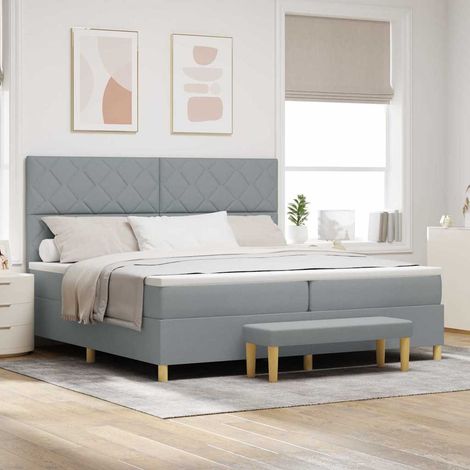 vidaXL Cama tipo Box Spring con cojín Gris claro 200 x 200 cm tela (1/5)