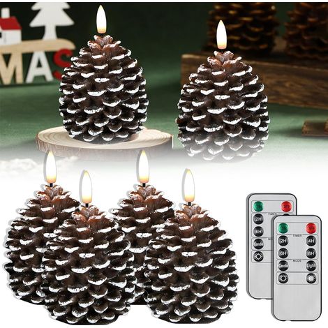 Weihnachtsdeko Tannenzapfen LED Kerzen mit Timerfunktion 4 PCS Tannenzapfen Deko Kerzen LED Flackernd, Weihnachtsdeko Tisch Flammenlose Pinienzapfen(4er) (1/5)