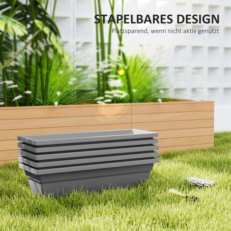 Lot de 5 pots à fleurs en plastique gris pour terrasse, jardin, balcon, 59 x 21 x 16 cm (1/5)