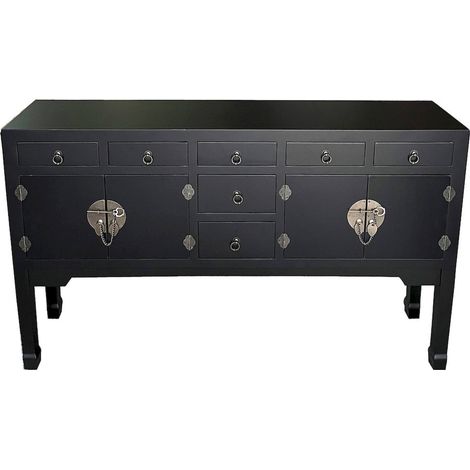 buffet colonial noir métal avec sept tiroirs et deux portes - noir colonial finition mate argentée (1/5)