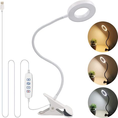 48-LED-Nachttischlampe mit einstellbarer Helligkeit, flexiblem Schwanenhals und Augenschutzclip, USB-Leselampe