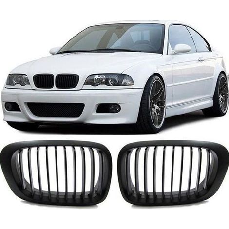2 MATTSCHWARZE GRILLS FÜR BMW 3ER E46 COUPÉ PHASE 1 VON 1999 BIS 04/2003