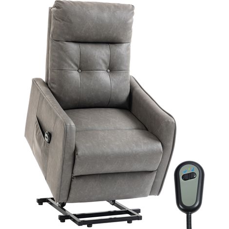 HOMCOM sillón relax reclinable eléctrico levanta personas, tapizado en cuero pu, con control remoto, resorte, reposapiés, bolsillos, gris oscuro (1/5)