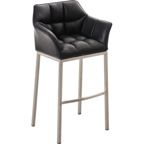 Sgabello da bar sedia alta da banco con cuciture quadrate, seduta in PVC nero, 4 gambe stabili in acciaio inossidabile 100004716
