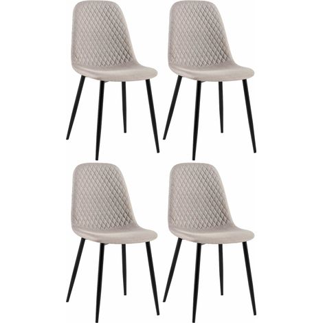 Chaises de salle à manger x4 coutures décoratives losanges assise en tissu gris pieds métal noir mat 100007684 (1/5)