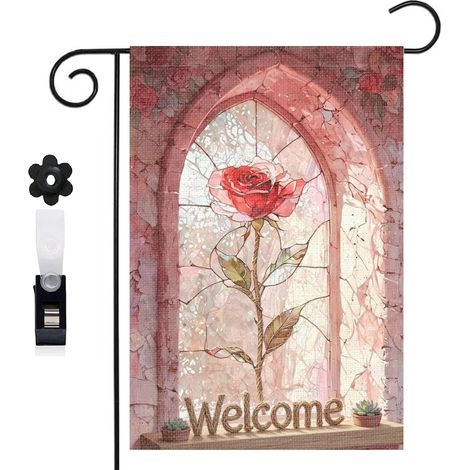 Bannière de cour ambiance féerique et vitrail floral 30 x 45 cm décoration maison de campagne (1/5)