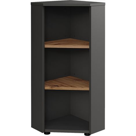 Armoire d'angle Irma, Anthracite/Chêne de force doré, 33x81cm 3 compartiments de rangement, Vicco (1/5)