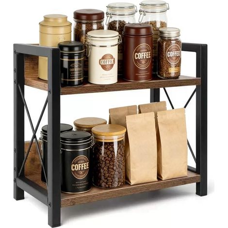 Étagère à épices Étagère de cuisine Plan de travail, Organiseur de cuisine Porte-tasses Étagère à 2 niveaux Petit meuble pour cuisine, coin, bureau, salle de (1/5)