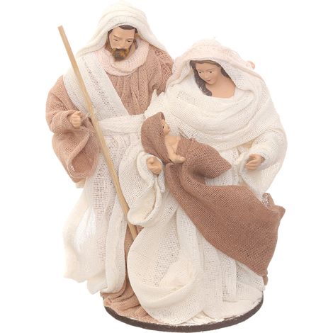 Natività monoblocco "Lord" statue per presepe con vestiti in tessuto h 17 cm -Nocciola