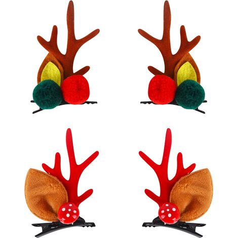 Pinces à cheveux en bois de renne cosplay fête de Nol (2 styles) 2 paires (1/5)