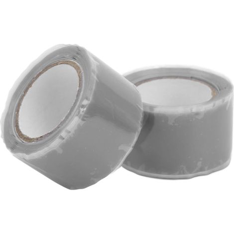 Lot de 2 rubans adhésifs isolants en silicone auto-adhésifs et étanches, gris, pour la réparation de tuyaux d'eau. (1/5)
