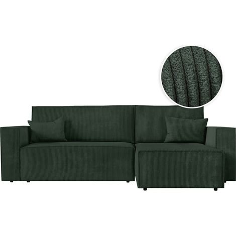 CLARISSE - Canapé d'angle convertible réversible avec coffre en velours côtelé - Vert foncé (1/5)