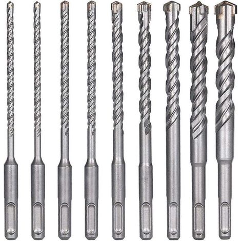 Concrete drill bits, 9-piece set (5 mm – 16 x 160 mm), SDS-Plus electric hammer drill bits for impact drills, cross-cut drill bits for brick, stone, natural stone (1/4)