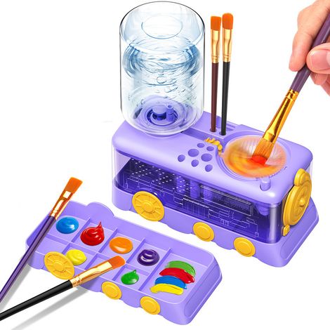 Nettoyeur de brosses violet avec changeur d'eau automatique et porte-brosse. (1/5)