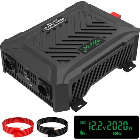 2ème Génération 2000W/4000W Convertisseur Pur Sinus Universel 12V/24V 220V 230V Onduleur Sinusoïdal Pur avec système de détection Intelligent, avec écran LCD 2 Prises UE 1 USB Type-C (1/5)