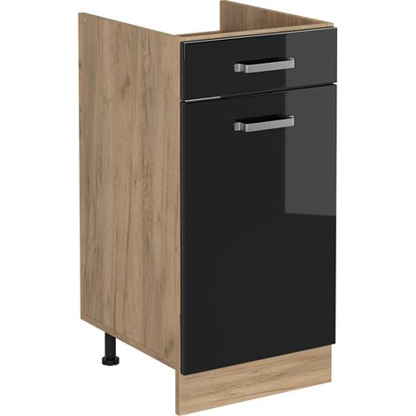 Mobiletto base cucina R-Line, Nero lucido/Rovere dorato, 40 cm senza piano di lavoro, Vicco (1/5)