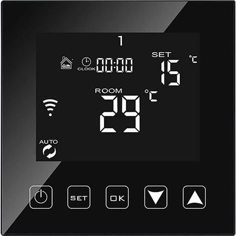 GABRIELLE Intelligenter WiFi-verbundener Thermostat für Gas-/Wasserkessel, 3 A, kabelgebunden, Alexa/Google Home/Tuya Smart Life APP-kompatibel, programmierbare Raumthermostate, Wandkessel, Schwarz