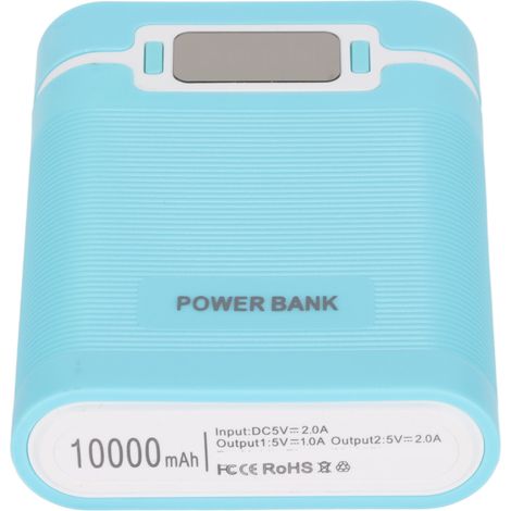 Chargeur portable DIY pour 4 accus 18650 avec affichage LCD, double entrée micro USB et boîtier de capacité bleu