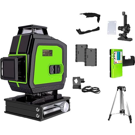 Nivel láser de haz verde, cobertura de 4x360°, control remoto, múltiples aplicaciones. (1/2)