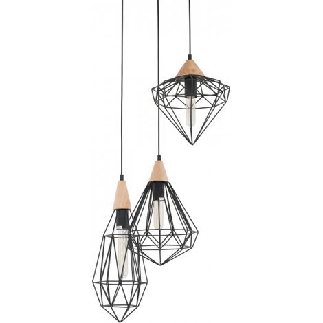 Italux Maelle - Suspension industrielle et rétro noire 1 lumière avec abat-jour cage, E27 (1/5)