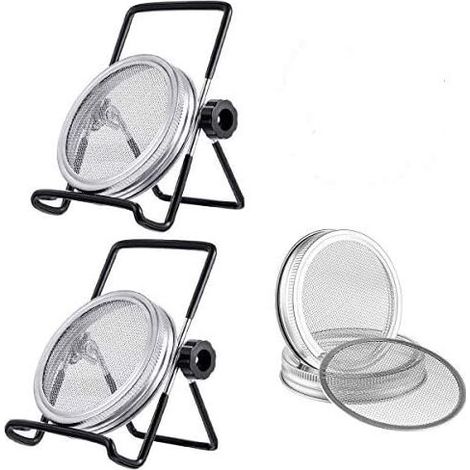 6-piece sprout lid set with 4 sprout lid stainless steel sieves and 2 sprout seed germination supports (black) (1/5)