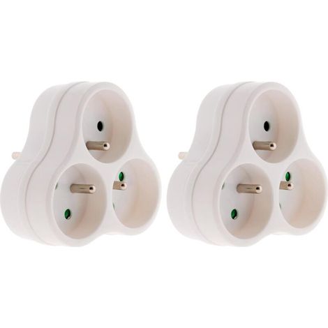 Multiprise Triplite 3x16A Triangulaire - Blanc (Lot de 2)