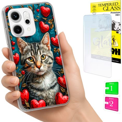 Custodia per Oppo Reno 14F / 14 FS 5G, cover posteriore con stampa gattini e vetro. (1/5)