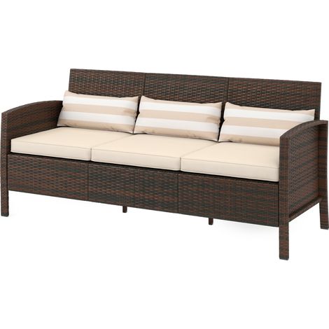 Outsunny Divano da Esterno 3 Posti in Rattan PE con Cuscini 173x68x78cm Marrone