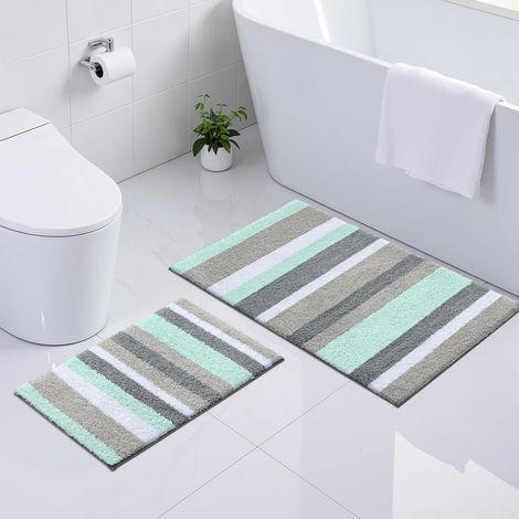 Set of 2 Bath Mats, Microfiber, Non-Slip, Absorbent, Bathroom (1/5)