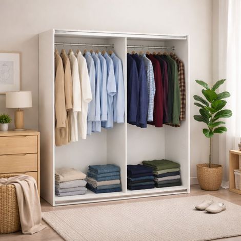 Dmora - Armadio multiuso grande Hagupit, Mobile multifunzionale, Mobiletto scarpiera, Guardaroba porta scarpe, 179x62 h220 cm, Bianco (1/5)
