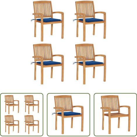 Teakholz -  Stapelbare Gartenstühle mit Kissen 4 Stk. Massivholz Teak (1/5)