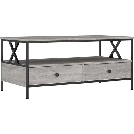 Tavolino con 2 cassetti e 1 ripiano 100 x 51 x 45 cm grigio legno ingegnerizzato e metallo DEC039963