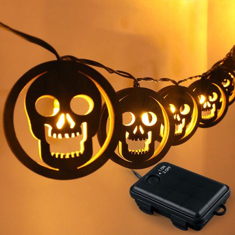 Guirlande lumineuse en bois pour Halloween, décoration de fête, ambiance bistrot, intérieur (couleur chaude du crâne) (1/5)
