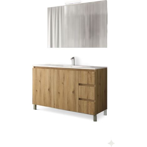 Mobile da Bagno a Terra con Lavabo 100 cm e Specchio Bali Light 2+3 Rovere Miele (1/2)
