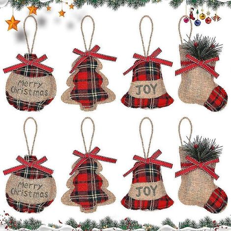 Adornos navideños, adornos colgantes para árbol de Navidad, bolas, colgantes de estrellas con forma de calcetín y cuerda, adornos para manualidades. (1/5)