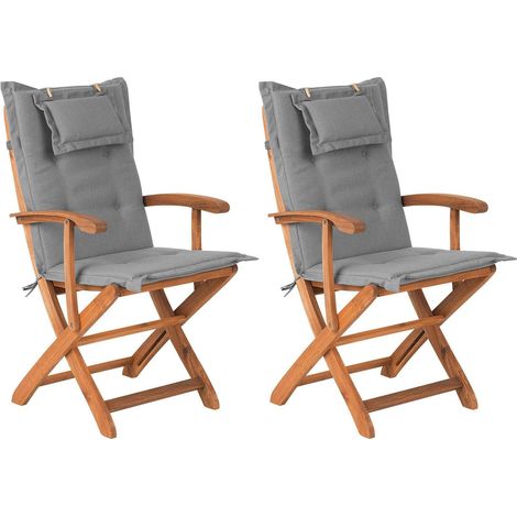 Set mit 2 Stühlen und Sitzkissen MAUI Akazienholz Grau