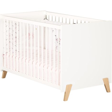 Les Tendances – Lit bébé 120 x 60 cm sur pieds en hêtre laqué blanc – Sommier réglable 3 positions – Conforme norme NF EN 716 (1/7)