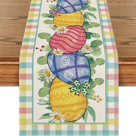 Serviette De Table De Pâques - Lapin Et Oeuf Imprimés - Tissu Lin Polyester - Décoration De Table Vintage - 1 Pièce (1/5)