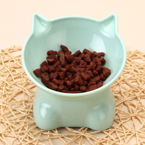 Kitty City，Gamelles surélevées pour animaux (lot de 2) - Design oreilles de chat - Socle moderne - Vert + Bleu