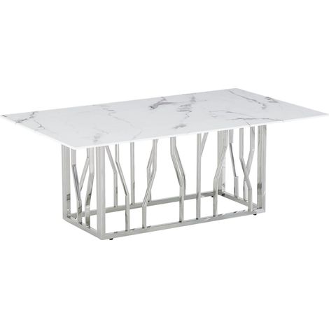 Table Basse PORTOFINO – Chrome & Marbre Blanc – 120x70x45 cm (1/3)