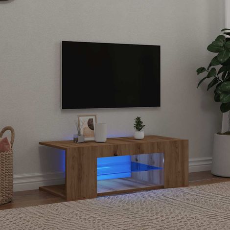 vidaXL Meuble TV avec lumières LED chêne artisanal bois d'ingénierie