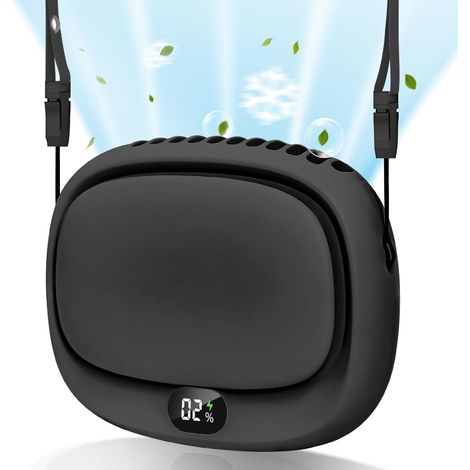 Ventilatore da collo portatile, mini ventilatore a mano, ventilatore personale ricaricabile tramite USB, 5 velocità regolabili, ideale per viaggi all'aperto per ragazzi, ragazze e bambini, nero (1/5)