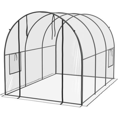 Serre tunnel de 3 m² (3 m L x 2 m l x 2 m H) avec structure tubulaire renforcée, porte zippée et 2 fenêtres enroulables – transparente