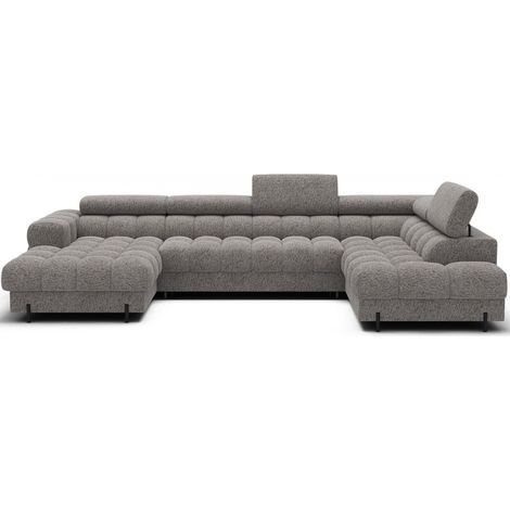 Sofá panorámico convertible Gris jaspeado ángulo derecho FERARIA 358x93x202cm (1/5)