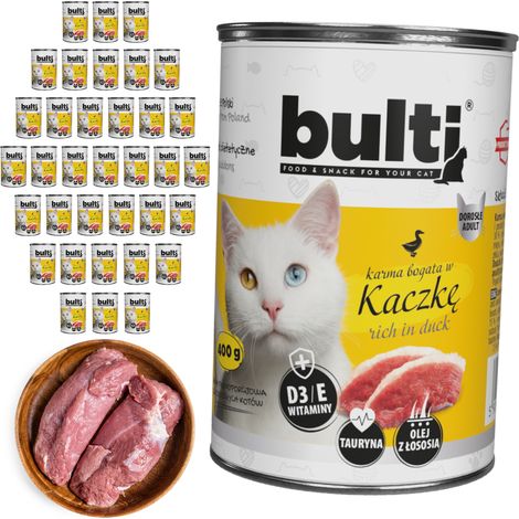 Alimento húmedo para gatos BULTI sabor pato, lata de 36 x 400 g. (1/2)