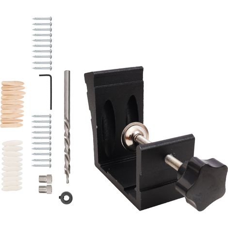 Kit de 46 gabarits de perçage inclinés pour le travail du bois, robustes et précis, en alliage d'aluminium noir. (1/5)