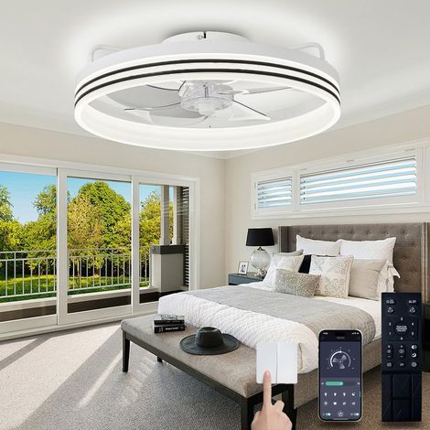 Ventilateur de Plafond LED Ø50 cm avec Télécommande et Application, Moteur DC Silencieux, 6 Vitesses, Luminosité Variable, Température de Couleur Réglable, Fonction Mémoire, Ventilation Réversible, Bl (1/5)